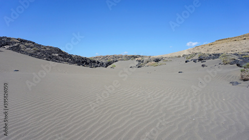 Sand dunes landscape in Montaña Pelada beach, El Medano, Tenerife, Canary Islands, Spain   