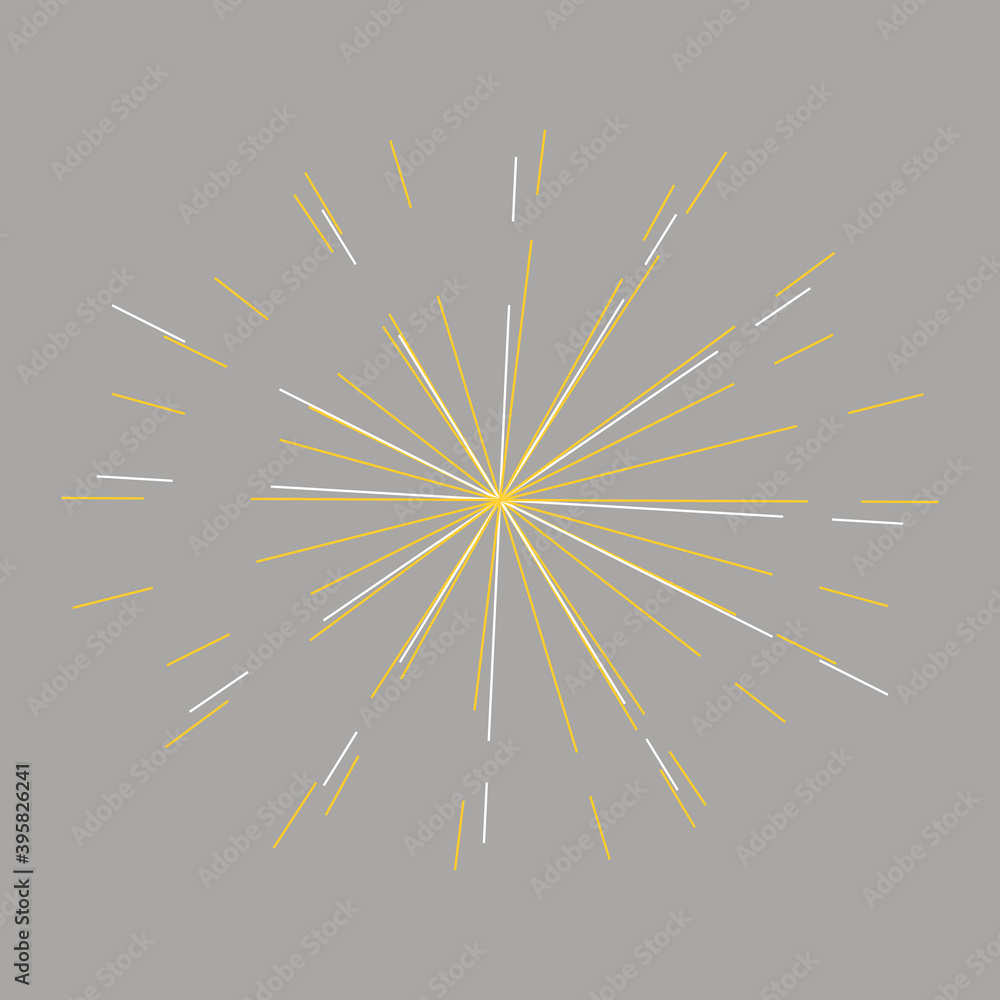 Fototapeta premium Explosion effect of random radial yellow and gray lines. Shining stripes on a dark gray background. Circular pattern.