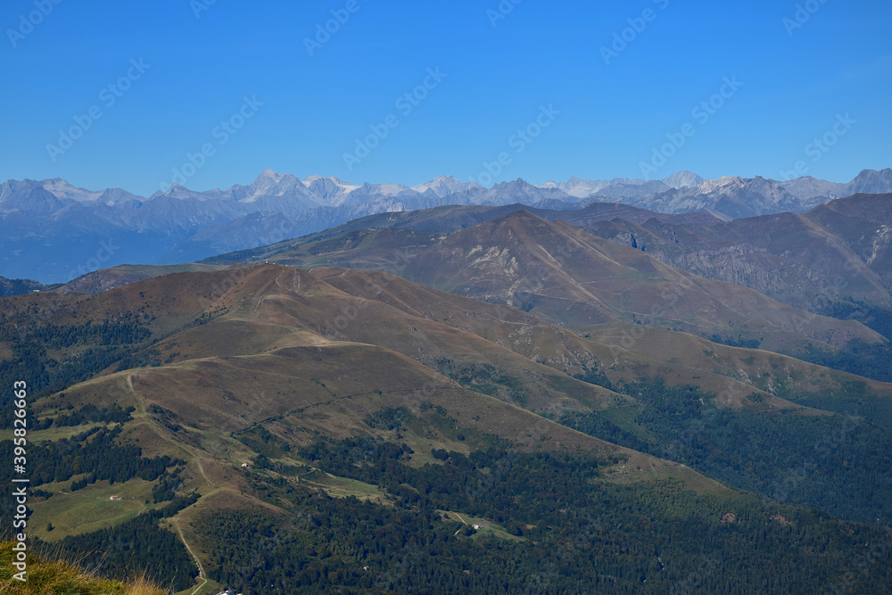 View from Monte Guglielmo to the Alps. Lago d'Iseo, Brescia, Lombardy, Italy.