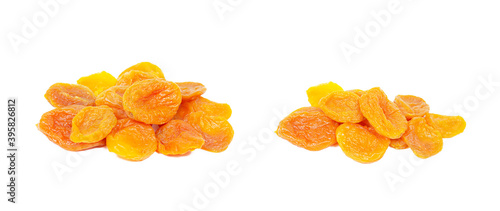 Orange dried apricots heap set isolated on white background.