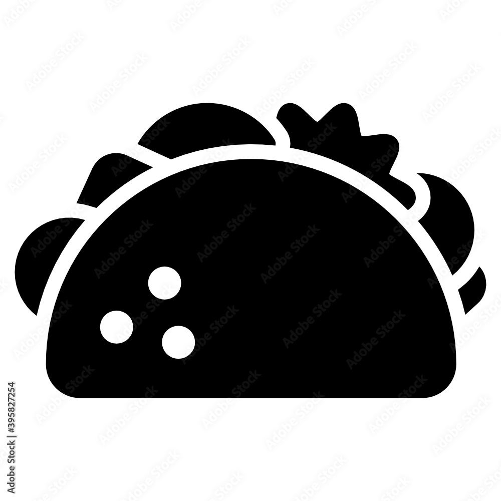 American stuffed vegetable tortilla, flat icon of taco
American stuffed vegetable tortilla, flat icon of taco