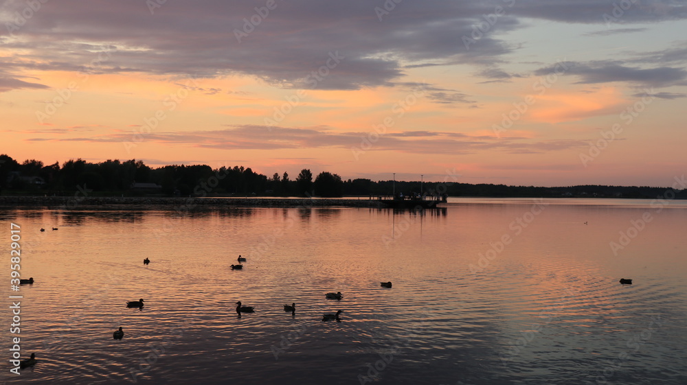 Romantic  evening on the  Valday lake, Russia. Sunset collection.