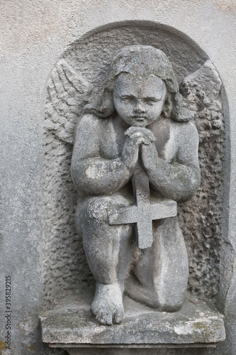 Tomb angel relief at Lychakiv cemetery in Lviv, Ukraine