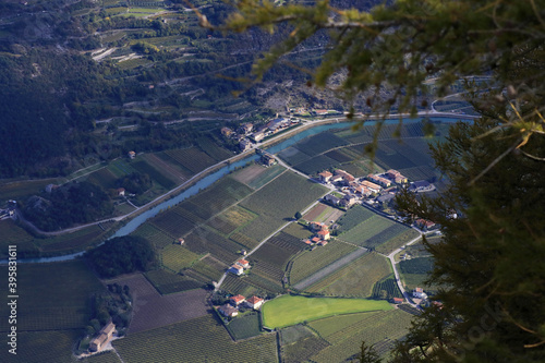 Obraz na płótnie Villages and fields in the valley of Sarca, Sarche, Trentino-Alto Adige, Italy w salonie