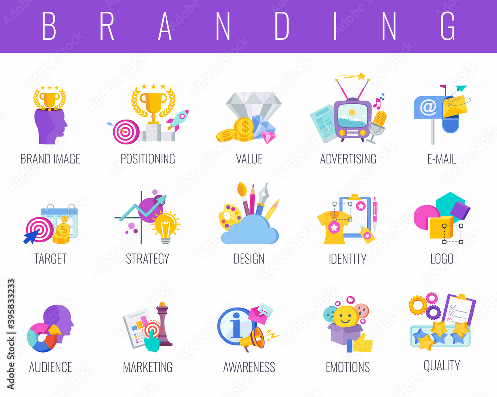 Branding color icons set. Flat vector illustration