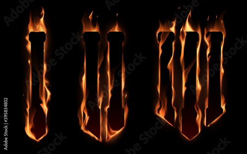 Numbers in fire flames on black background