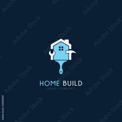 Building with work tools as Logo Design Template Flat Style Vector Illustration