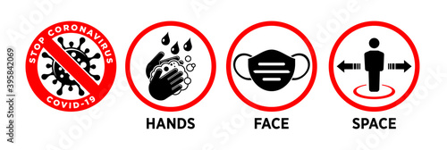 Coronavirus prevention measures. Quarantine concept for poster, flyer. Stop dangerous pandemic. Illustration, vector