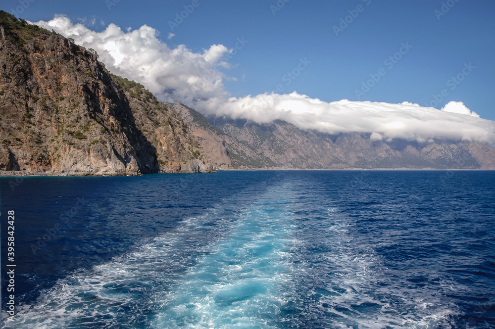 Shore of Crete Island seen from ferryboat near Agia Roumeli village in Greece Shore of Crete Island seen from ferryboat near Agia Roumeli village in Greece