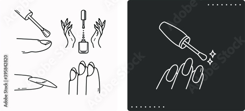 Doing manicures in the salon. Beauty concept icons in outlines.