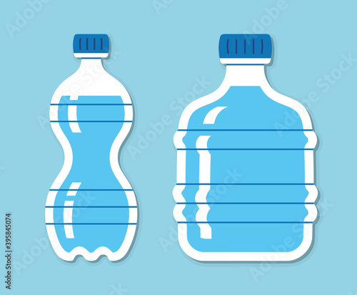 Water bottles flat vector icons