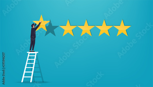 Man giving star rates concept. Satisfied customer feedback vector illustration