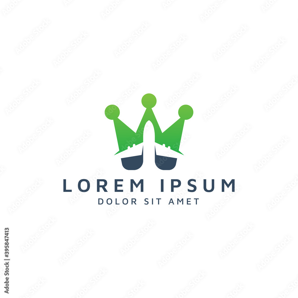 crown and plane negative space logo design crown and plane negative space logo design