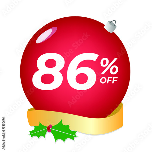 86% off. Eighty-six percent discount. Christmas sale banner. Red bubble with ornaments on a white background vector.