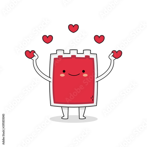 Cute blood bag cartoon character spreading love