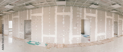 Drywall wall home interior decoration at construction site panorama