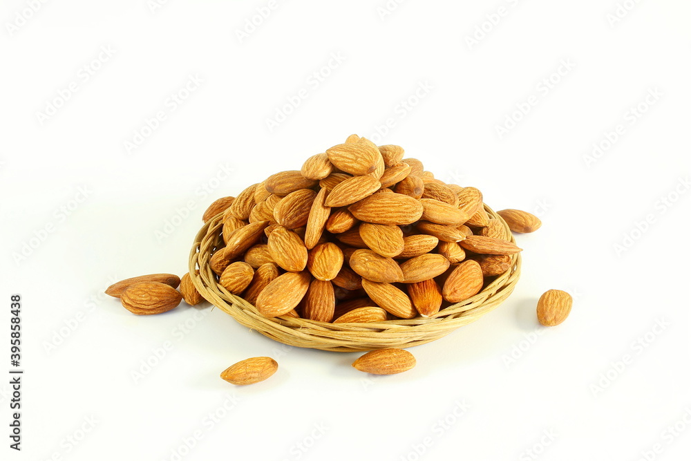 closeup almond nut isolated in white background with copy space closeup almond nut isolated in white background with copy space
