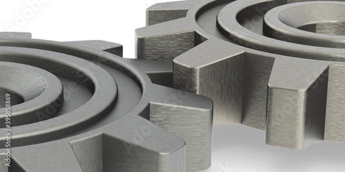 Metal gear engaged isolated on white background