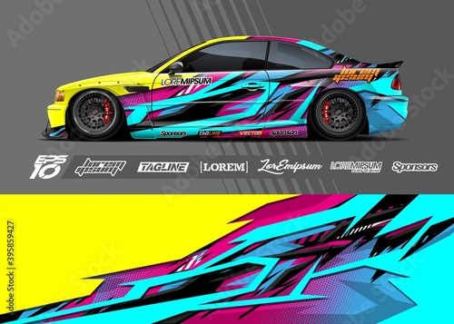 Car wrap decal designs. Abstract racing and sport background for racing livery or daily use car vinyl sticker.