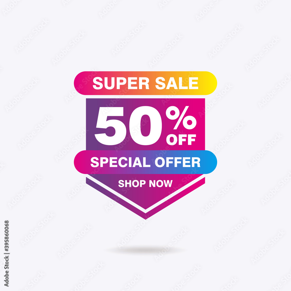 Simple Super Sale 50% off Banner with Colorful Pink Gradient Color Design, Discount Offer Banner Template Vector for Advertising, Social Media, Web Banner Simple Super Sale 50% off Banner with Colorful Pink Gradient Color Design, Discount Offer Banner Template Vector for Advertising, Social Media, Web Banner