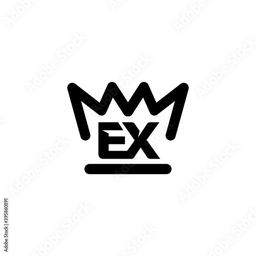 e and x letter with simple crown logo, vector illustrations