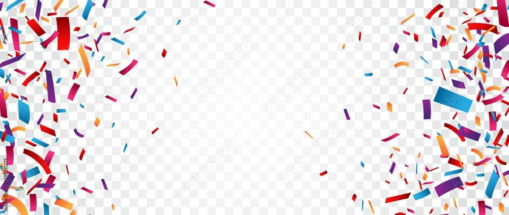 Colorful Confetti and celebrations ribbon isolated on transparent background