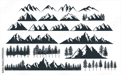 Fototapeta Naklejka Na Ścianę i Meble -  assorted mountain pine tree vector graphic design template set for sticker, decoration, cutting and print file