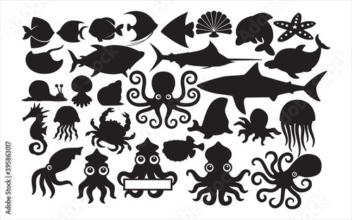 cute octopus and squid ocean sea animal vector graphic design template set for sticker, decoration, cutting and print file © great19