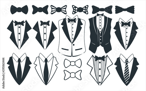 gentlemen tuxedo and bow tie vector graphic design template set for sticker, decoration, cutting and print file