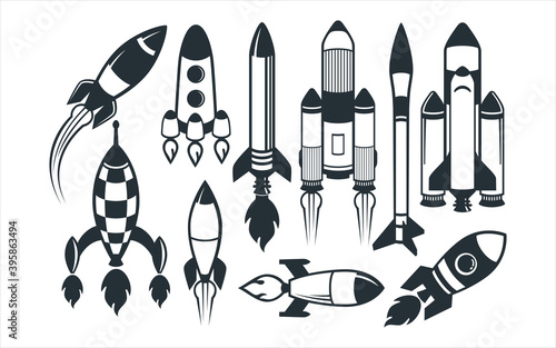 assorted cute space rocket vector graphic design template set for sticker, decoration, cutting and print file