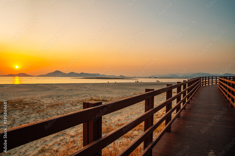 Sunset of Dadaepo Beach park in Busan, Korea