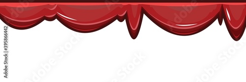 Red streaks of liquid. Cherry, plum or strawberry jam. Red paint runs off thickly. Custard. The drops slide. The isolated object on a white background. Frame. Vector