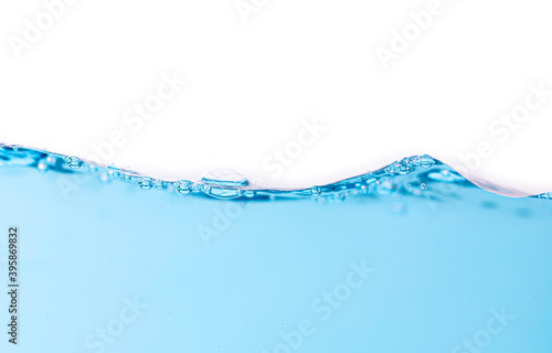 Bluw water surface, ripple and bubbles isolated on white background. photo