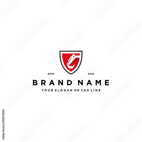 excavator shield logo design vector