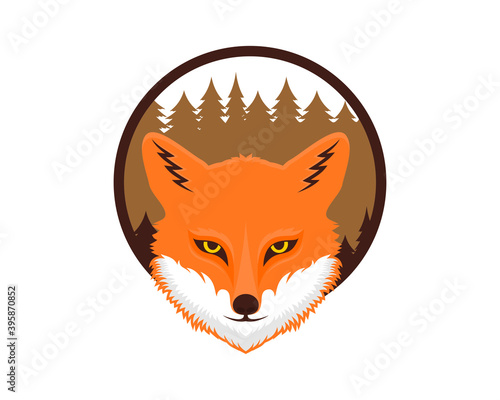 Fox head with circle forest behind