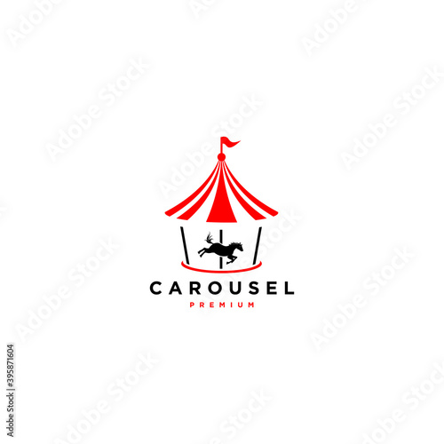 Carousel with Horse for Children, Amusement Park, Circus, Flat style Vector Illustration Isolated on White Background