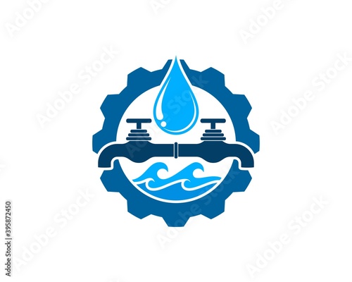 gear with water drop and faucet