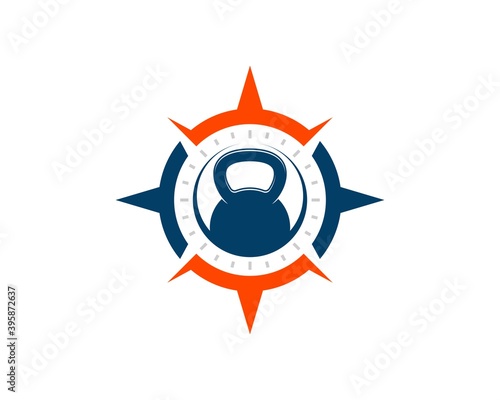 Abstract compass with Gym kettle bell inside