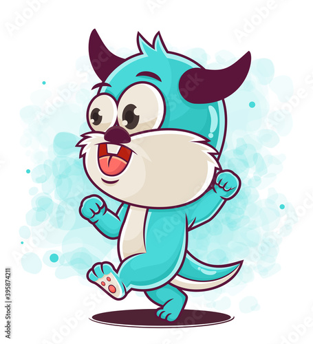 cute blue monster cartoon happy illustration