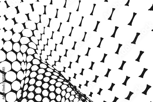 Abstract black white image with long and short intermittent liquid lines made by brush. A monochrome image drawn by hand. Dirty shabby smears of black paint. Vector eps illustration.