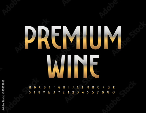 Vector elite logo Premium White. Elegant Metallic Font. Gold chic Alphabet Letters and Numbers set