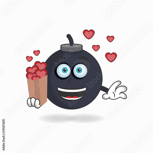 Boom mascot character holding a love icon. vector illustration