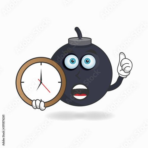 Boom mascot character holding a wall clock. vector illustration