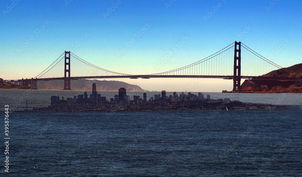 Golden Gate Bridge superimposed over San Francisco
