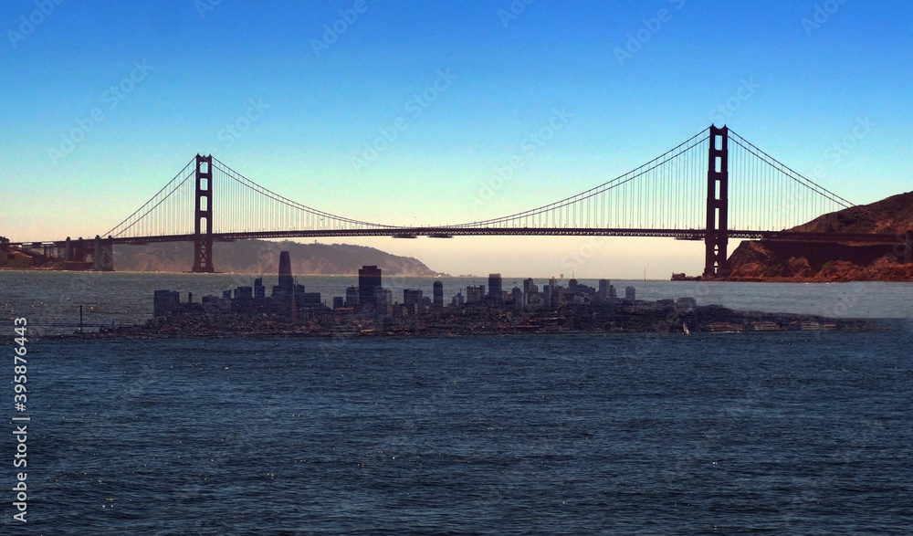 Golden Gate Bridge superimposed over San Francisco Golden Gate Bridge superimposed over San Francisco