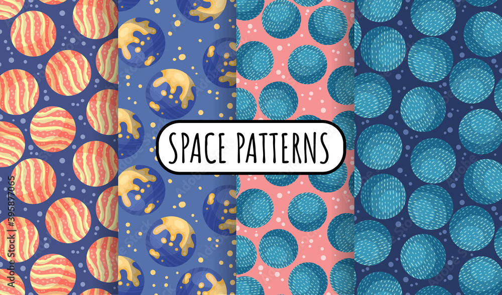 Set of cosmos seamless space pattern background with planets ...
