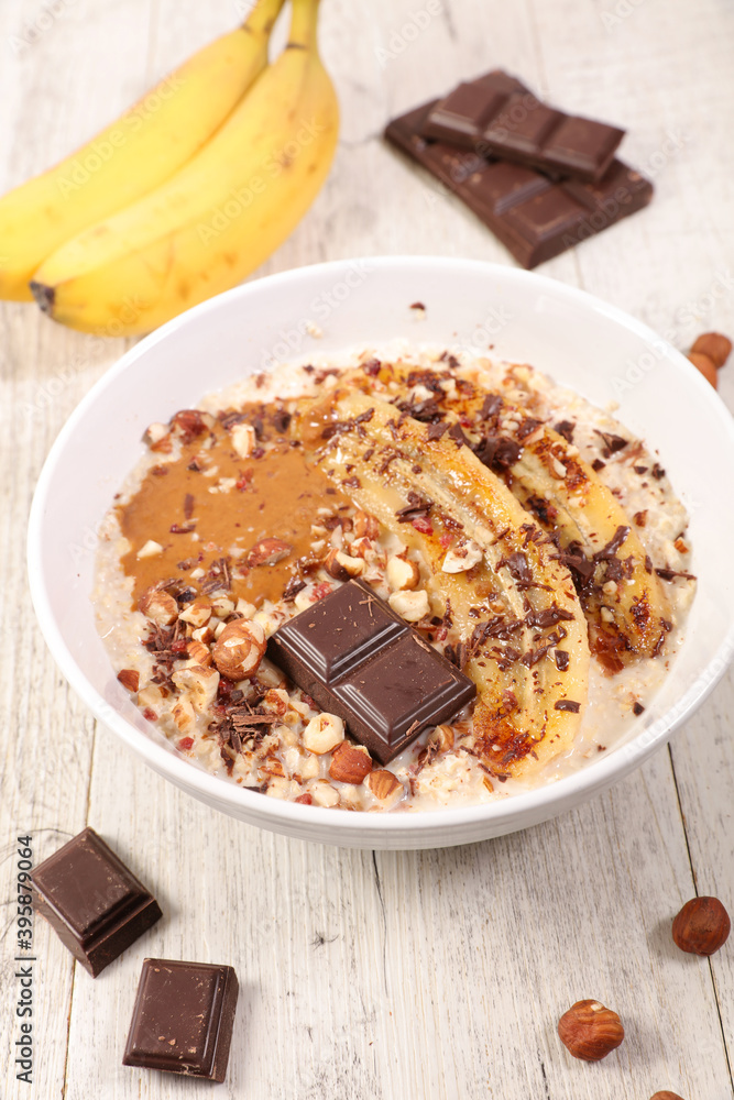 banana, chocolate and nuts with porridge banana, chocolate and nuts with porridge