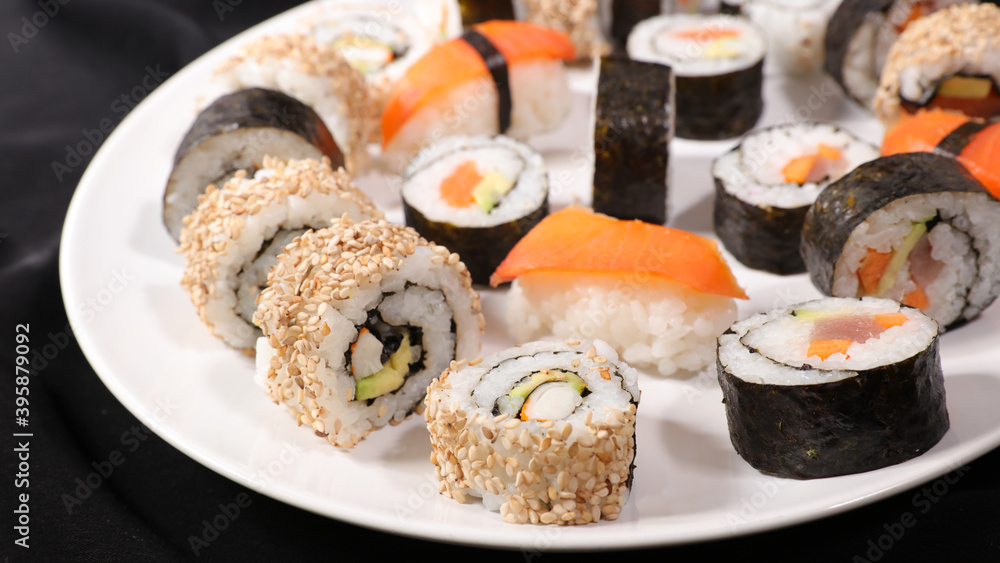 assorted of maki roll and sushi