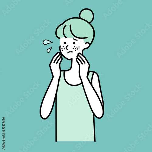 肌トラブルを抱える女性イラスト