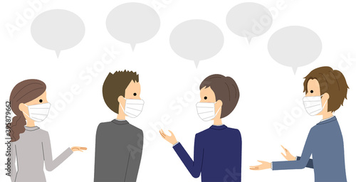 マスクを着用して会話をする人達　ミーティング